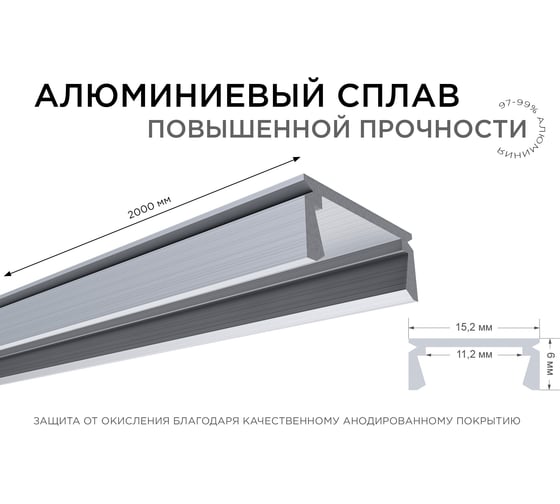 Алюминиевый прямой накладной профиль для светодиодной ленты APEYRON 08-01-01