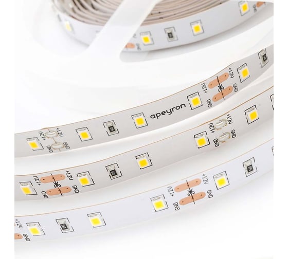Светодиодная лента APEYRON 12В, 12Вт/м, smd2835, 60д/м, IP20, 1100Лм/м, теплый белый 454