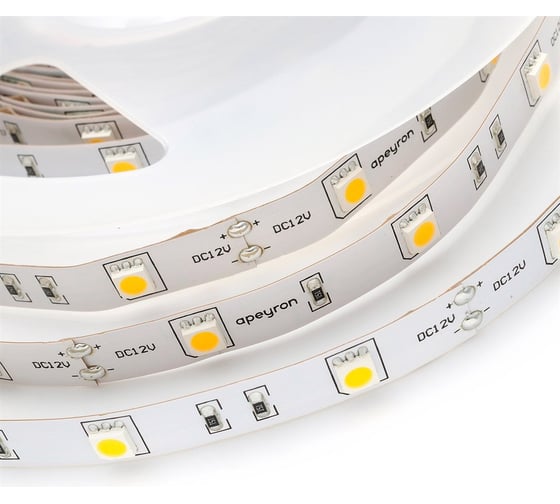 Светодиодная лента APEYRON 12В, 7.2Вт/м, smd5050, 30д/м, IP20, 600Лм/м, теплый белый 437