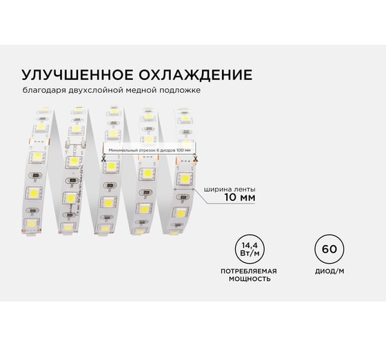 Светодиодная лента APEYRON 24В, 14.4Вт/м, smd5050, 60диодов/м, IP20, 1100Лм/м, холодный белый 309