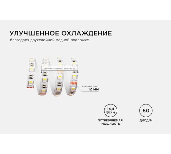 Светодиодная лента Apeyron 12В, 14.4Вт/м, smd5050, 60д/м, IP20, 500Лм/м, RGBW 109 00-109