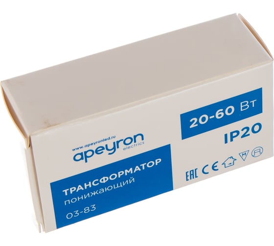 Понижающий трансформатор APEYRON 12В, 20-60Вт, 73х35х25мм, металл, черный 03-83