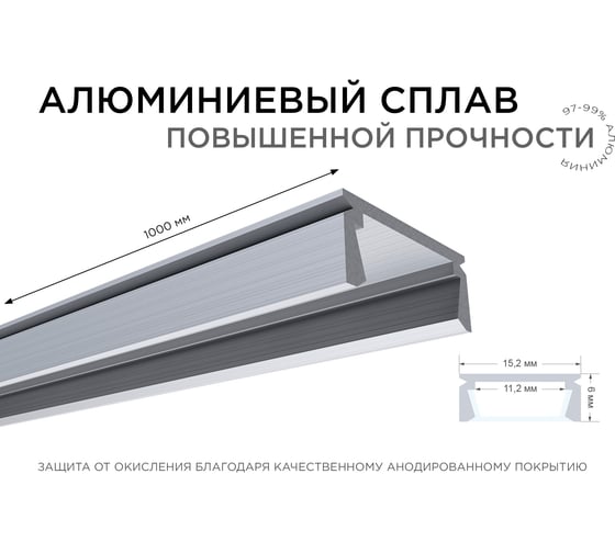 Накладной алюминиевый профиль APEYRON прямой для светодиодной ленты, серебро, 1м. 08-05-01