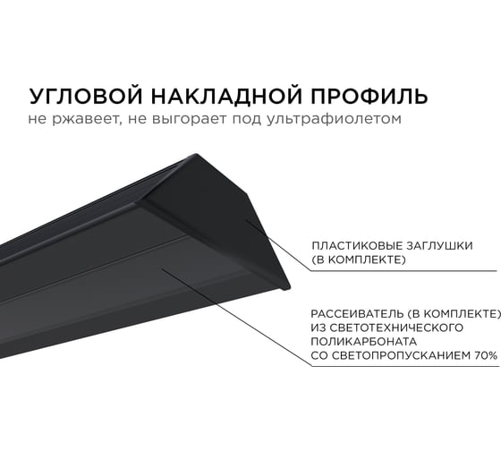 Накладной алюминиевый угловой профиль APEYRON для светодиодной ленты, анодированный, черный 08-03-Ч
