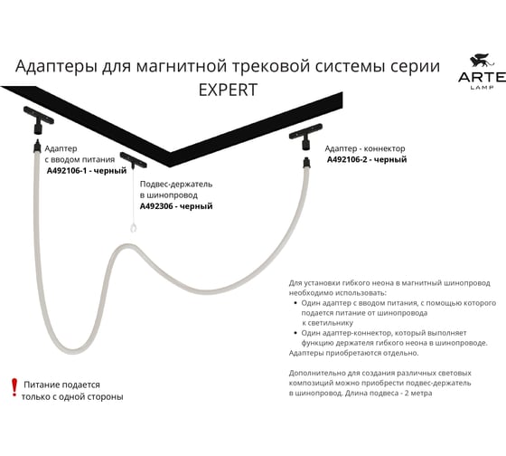 Адаптер с вводом питания ARTE LAMP Expert Для гибкого неона Loop A492106-1