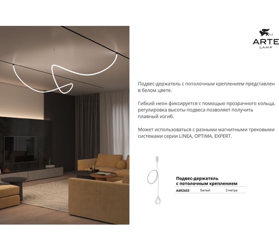 Подвес-держатель с потолочным креплением ARTE LAMP для гибкого неона Loop A492433
