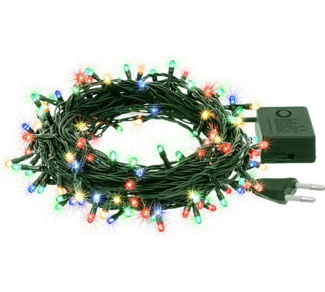 Электрогирлянда VEGAS Нить 50 разноцветных ламп, контроллер 8 режимов, зеленый провод 55056