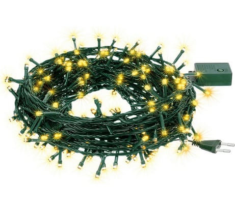 Электрогирлянда VEGAS Нить 100 желтых LED ламп, контроллер 8 режимов, зеленый провод 55064