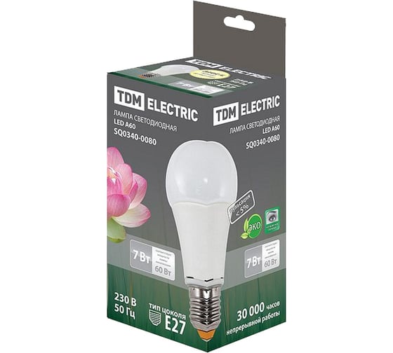 Светодиодная лампа TDM ELECTRIC А60-7 Вт-220 В-3000 К–E27 SQ0340-0080