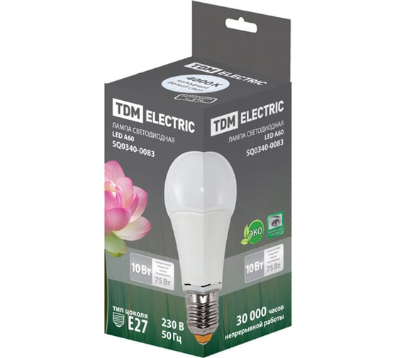 Cветодиодная лампа TDM ELECTRIC А60-10 Вт-220 В-4000 К–E27 SQ0340-0083