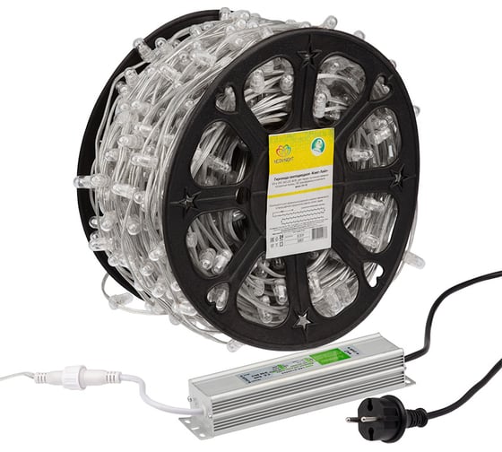 Гирлянда Клип Neon-Night лайт, 12В, 665 LED белый, прозрачный ПВХ, шаг 15см, бухта 100м 325-155