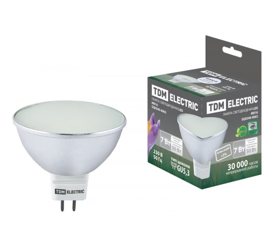 Лампа TDM светодиодная, MR16, 7Вт, 220В, 4000К, GU 5,3 SMD SQ0340-0063