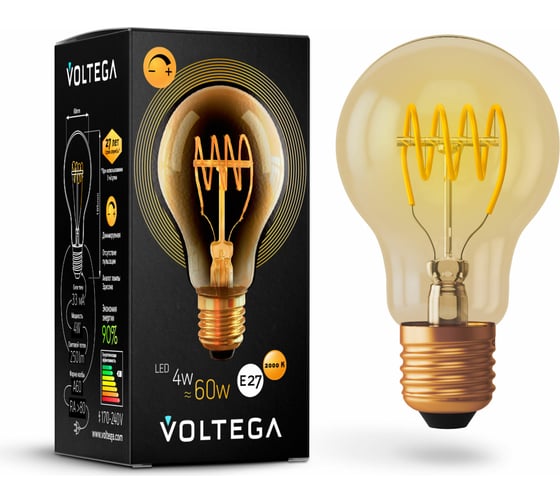 Светодиодная лампа VOLTEGA ЛОН диммируемый GOLD A60 E27 4W 2000K 7078