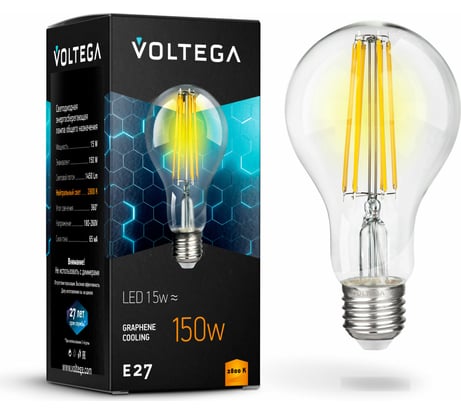 Лампа светодиодная ЛОН VOLTEGA, Е27 2800К 15W Графен 7104