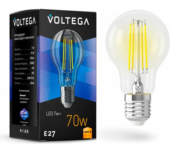 Светодиодная лампа VOLTEGA ЛОН Е27 2800К 7W 7140