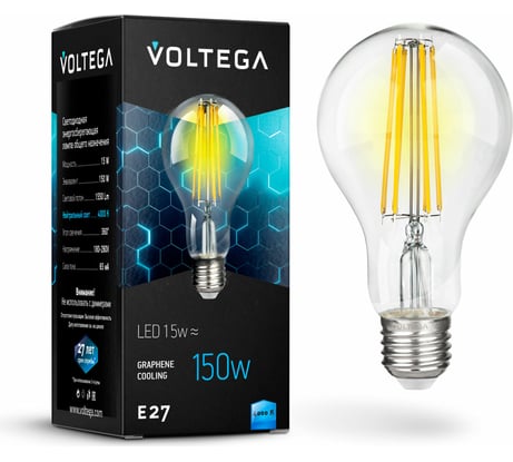 Лампа светодиодная ЛОН VOLTEGA, Е27 4000К 15W Графен 7103