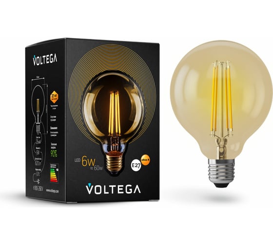 Светодиодная лампа VOLTEGA Шар GOLD G95 Е27 6W 7084 1