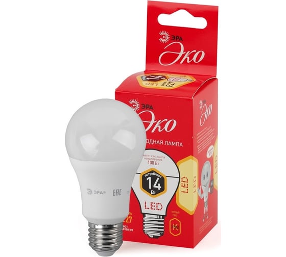 Лампочка светодиодная ЭРА RED LINE ECO LED A6014W827E27 Е27 / E27 14Вт груша теплый дневной свет Б0030028 1