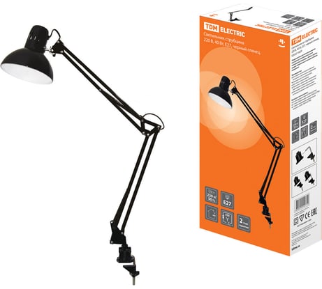 Светильник струбцина TDM ELECTRIC 220В, 40Вт, E27, черный глянец SQ0337-0029