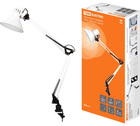 Светильник струбцина TDM ELECTRIC 220В, 40Вт, E27, белый SQ0337-0027