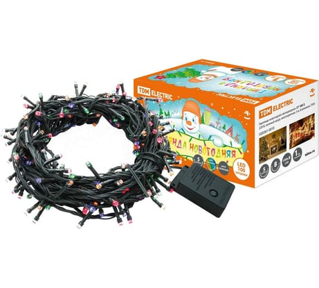 Светодиодная гирлянда TDM ELECTRIC СГ 100 З 220В зеленый шнур, многоцветная 5 м 8 режимов SQ0361-0010