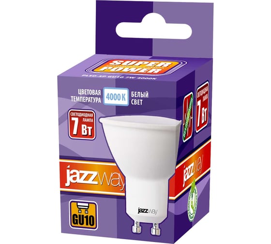Светодиодная лампа Jazzway PLED-SP 7Вт PAR16 GU10 4000K нейтральный белый GU10 520лм 230В/50Гц 5019003