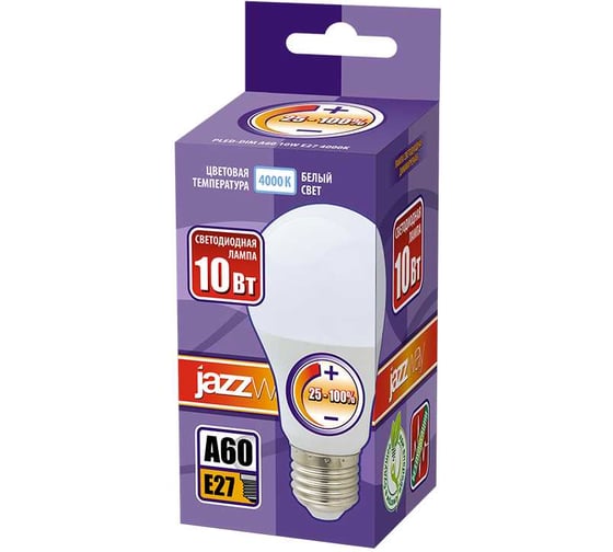 Светодиодная лампа Jazzway диммируемый PLED-DIM A60 10Вт грушевидная 4000K нейтральный белый 820лм E27 230В/50Гц 2859228