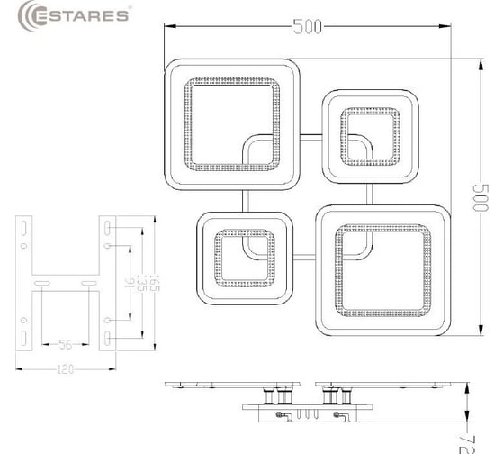 Управляемая светодиодная люстра ESTARES OVAL DOUBLE RGB 120W 5S-APP-700x500x72-WHITE/WHITE/BULB-220-IP20 УУО00004292