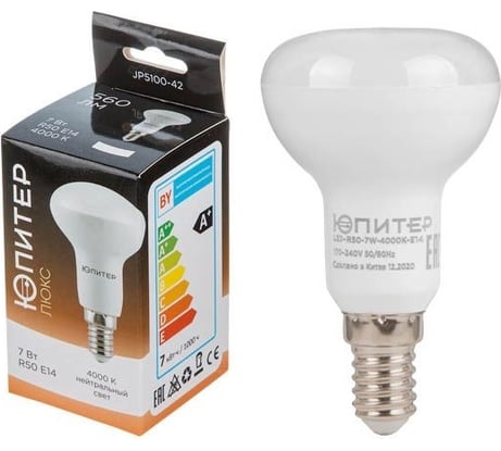 Лампа светодиодная ЮПИТЕР R50 7 Вт 170-240В E14 4000К ЛЮКС JP5100-42