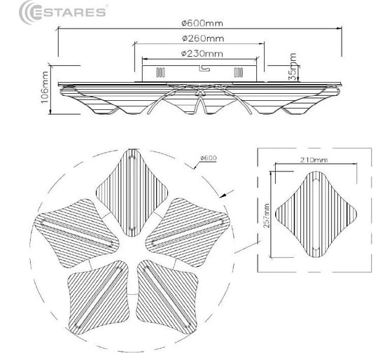 Управляемая светодиодная люстра ESTARES LORELEA 60W R-RC-600x107-CHROME/CLEAR-220-IP20 УУО00004103