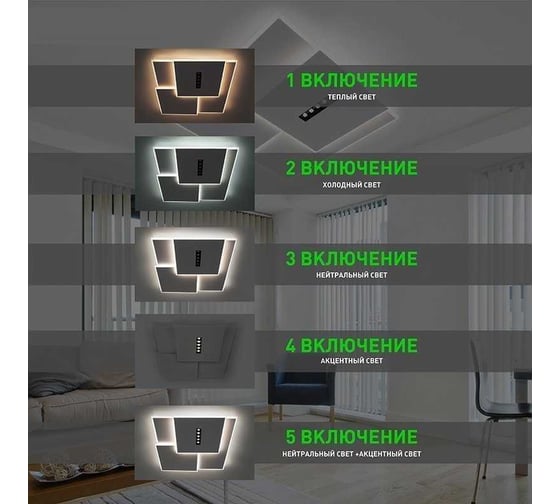 Управляемый светодиодный светильник ESTARES STERREN 105W 3S 5DL-RC-520x535x55-WHITE/BLACK/WHITE-220-IP20 УУО00005136