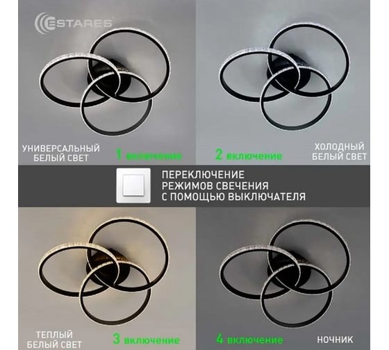 Управляемая светодиодная люстра ESTARES VITA 80W 3R черная УУО00004517