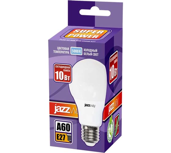 Светодиодная лампа Jazzway PLED-SP 10Вт A60 грушевидная 5000К холодный белый E27 790лм 230В/50Гц 1033727