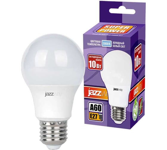 Светодиодная лампа Jazzway PLED-SP 10Вт A60 грушевидная 5000К холодный белый E27 790лм 230В/50Гц 1033727