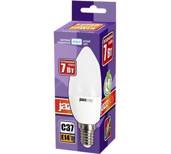 Светодиодная лампа Jazzway PLED-SP 7Вт C37 свеча 4000К нейтральный белый E14 560лм 230В/50Гц 5018884