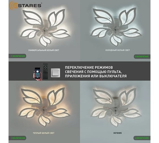 Управляемая светодиодная люстра с вентилятором ESTARES FAN ASTRA ICE 100W+18W 5F-APP УУО00005080