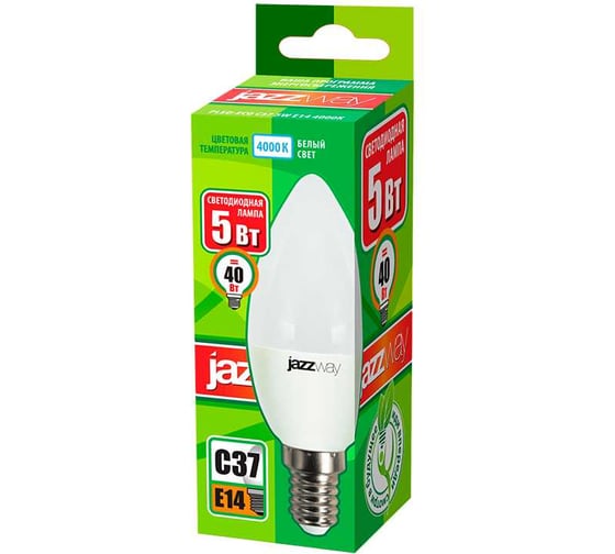 Светодиодная лампа Jazzway PLED-ECO 5Вт C37 свеча матовая 4000К нейтральный белый E14 400лм 230В/50Гц 1036865A