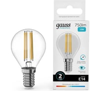 Лампа Gauss Filament Elementary Шар 12W 750lm 4100К Е14 LED 1/10/100 52122