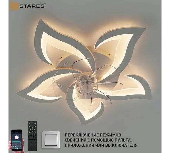 Управляемая светодиодная люстра с вентилятором ESTARES FAN ELLA 80W+18W R-APP УУО00004892