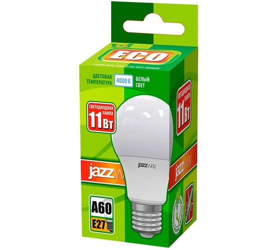 Светодиодная лампа Jazzway PLED-ECO 11Вт A60 грушевидная 4000К нейтральный белый E27 840лм 230В/50Гц 1033215