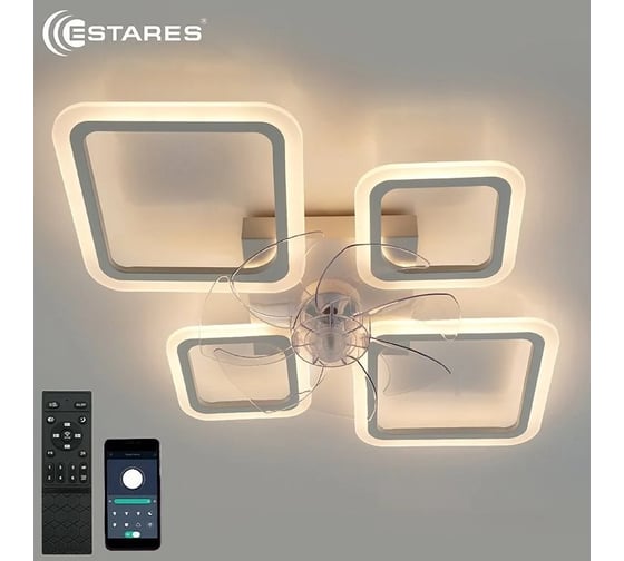 Управляемая светодиодная люстра с вентилятором ESTARES FAN OVAL 70W+18W 4S-APP УУО00005076
