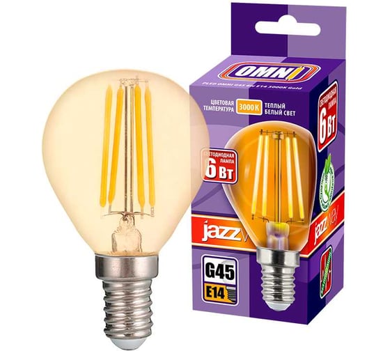 Лампа Jazzway PLED OMNI G45 6w E14 3000K Gold 230, 50 5021211