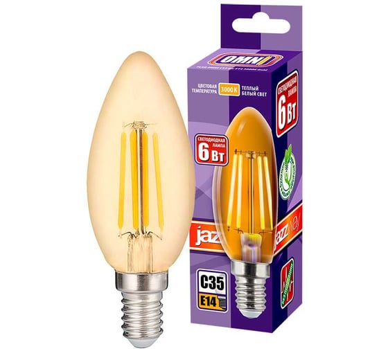 Лампа Jazzway PLED OMNI C35 6w E14 3000K Gold 230, 50 5020634