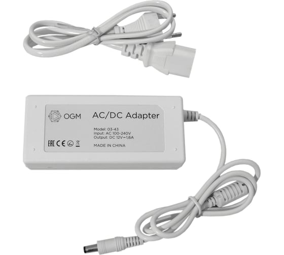 Блок Питания OGM Адаптер 12В, 20 Вт, IP44, 1,6 А PS3-43 1