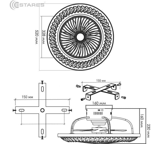 Управляемая светодиодная люстра с вентилятором ESTARES FAN CRYSTAL 120W-31W УУ000003723