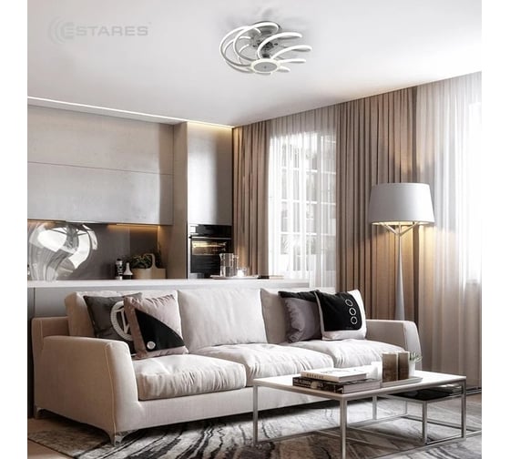 Управляемая светодиодная люстра с вентилятором ESTARES FAN LIANA 80W+36W-480x235-white/white-220-IP20 УУ000003724