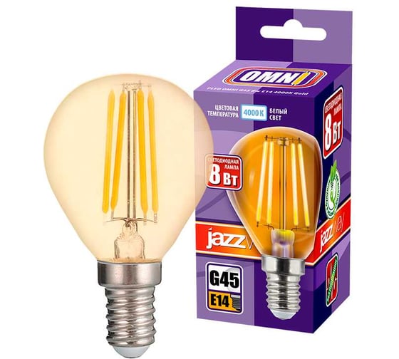 Лампа Jazzway PLED OMNI G45 8w E14 4000K Gold 230, 50 5021631