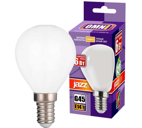 Лампа Jazzway PLED OMNI G45 6w E14 3000K FR 230, 50 5021099