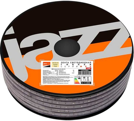 Светодиодная лента Jazzway MVS-2835/60-IP68-220V 3000К WW (без аксессуаров) теплый белый (уп.100м) 5004269A