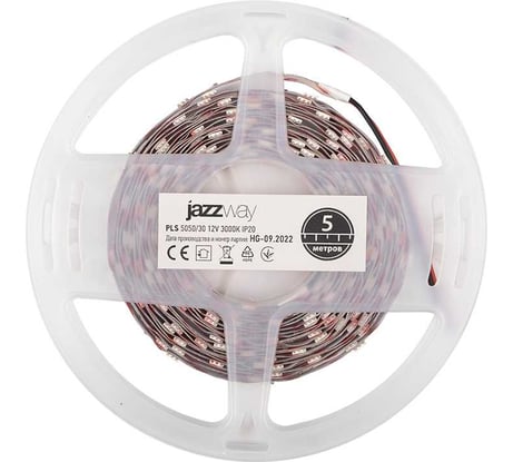 Светодиодная лента Jazzway PLS 5050/30-12В 7.2Вт/м 3000К теплый белый IP20 (упаковка 5м) 327521